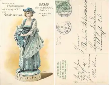 Dresden Basar für die leidende Kindheit November 1905 Erika Künstlerkarte E. Rieck Sonderstempel 11.11.1905
