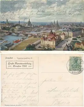 Dresden Große Kunstausstellung 1908  Künstlerkarte Ad. Michalsky o 21.6.1909