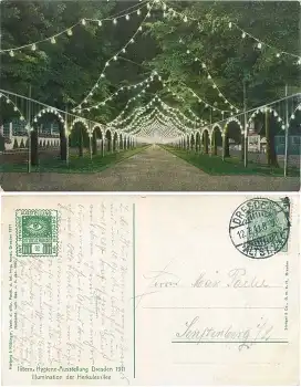 Dresden Internationale Hygiene Ausstellung 1911 Karte 92 Illumination der Herkelesallee