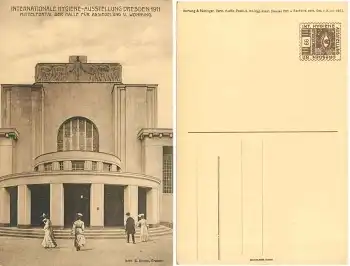 Dresden Internationale Hygiene Ausstellung 1911 Karte 99 Mittelportal der Halle für Ansiedlung und Wohnen