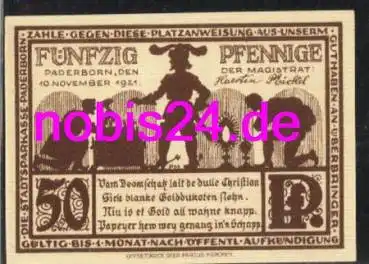 Paderborn Notgeld 50 Pfennige 1921