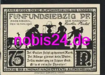 Paderborn Notgeld 75 Pfennige 1921