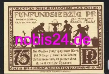 Paderborn Notgeld 75 Pfennige 1921
