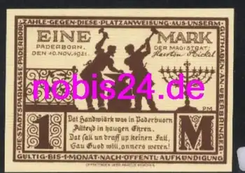 Paderborn Notgeld 1 Mark 1921