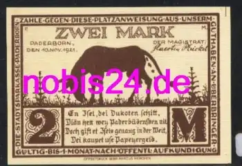 Paderborn Notgeld 2 Mark 1921