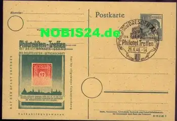 SBZ Privatganzsache Dresden Philatelisten Treffen Sonderstempel o 26.6.1949