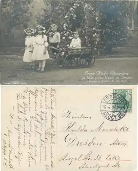 Dresden Blumentag 31. Mai 1913 Erster Kinderkorso im grossen Garten Kinder mit Leiterwagen o 16.4.1915