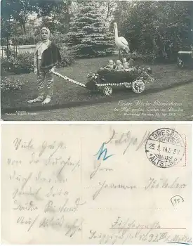 Dresden Blumentag 31. Mai 1913 Erster Kinderkorso im grossen Garten Storch o 25.9.1914