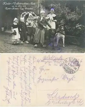Dresden Roter Kreuz Tag 16. Mai 1914 Kinder Volkstrachten Fest Hundegespann Bild 3 o 13.8.1914