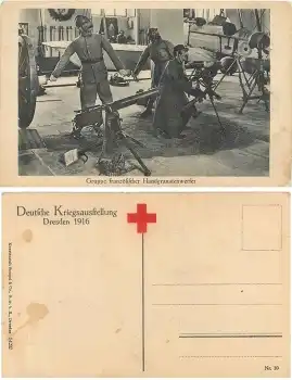 Dresden Deutsche Kriegsausstellung 1916 französische Handgranatenwerfer Rotes Kreuz Karte