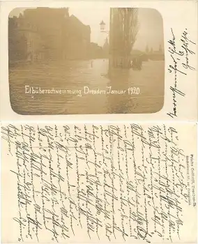 Johannstadt Dresden Elbe Hochwasser Januar 1920 Echtfoto Terrassenufer