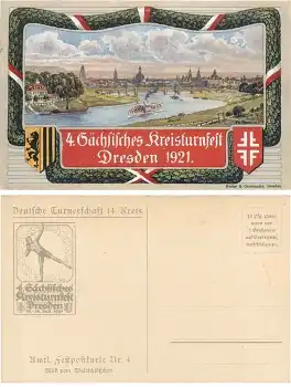 Dresden 4. Sächsisches Kreisturnfest 1921 Amtliche Festpostkarte Nr.4 Blick vom Waldschlößchen