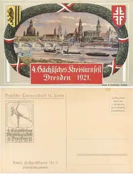 Dresden 4. Sächsisches Kreisturnfest 1921 Amtliche Festpostkarte Nr.3 Friedrich August Brücke