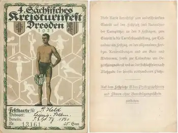 Dresden 4. Sächsisches Kreisturnfest 1921 Eintrittskarte Nr. 13161