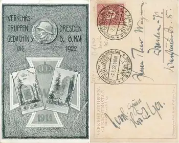 Dresden Verkehrstruppen Gedächtnistag Sonderstempel 7.5.1922