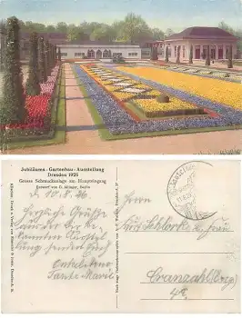 Dresden Jubiläums Gartenbau Ausstellung 1926 Grosse Schmuckanlage am Haupteingang o 1926