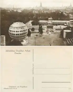 Dresden Jahresschau Deutscher Arbeit 1927 Offizielle Karte 24 Teilgelände mit Kugelhaus