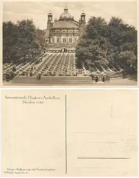Dresden Internationale Hygiene Ausstellung 1930 Offizielle Karte No.11 Hauptrestaurant mit Konzertgarten