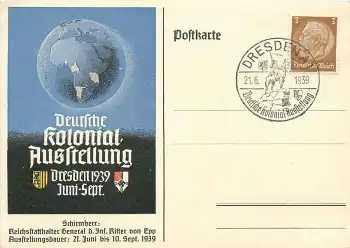 Dresden Deutsche Kolonial Ausstellung 1939 Sonderstempel 21.6.1939