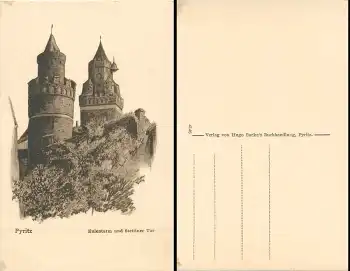 Pyritz Pommern Eulenturm Stettiner Tor Künstlerkarte H. Müller *ca. 1920
