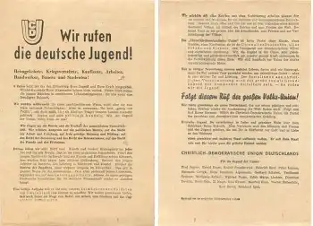 Flugblatt der CDU Wahlwerbung um 1945 Genehmigt von der sowjetischen Militärverwaltung