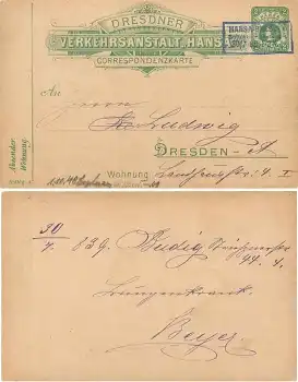 Dresdner Verkehrsanstalt "Hansa" Correspondenzkarte 2 Pfennig o 30.7.1888 Privatpostanstalt