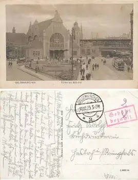 Gebühr bezahlt auf AK Gelsenkirchen Bahnhof o 10.10.1923