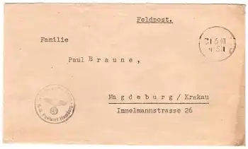 Feldpostbrief 2.WK Feldpost-Nr. 38512 Lft. G. Postamt Hamburg Stummer Stempel 1.6.1940