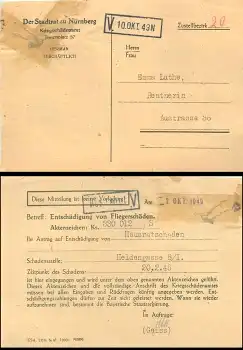 Nürnberg Kriegsschädenamt "Entschädigung von Fliegerschäden" 7.10.1949