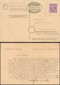 Magdeburg Gebühr Bezahlt Stempel auf Postkarte 0 27.8.1945 nach Leubendorf