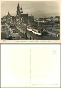 Dresden Augustustbrücke mit "Hecht" Strassenbahn um 1940 Hahn-Foto7877