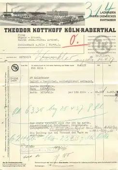 Köln Radertal Lackfabrik Theodor Kotthoff Briefkopf mit Fabrikansicht 1936