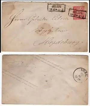 Norddeutscher Postbezirk 1 Groschen Ganzsachenumschlag von Belzig 19.10. um1870 nach Magdeburg