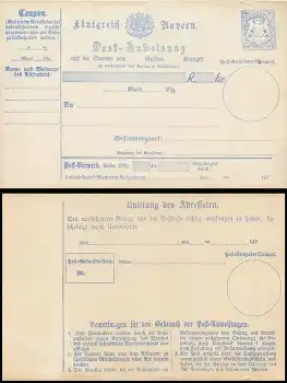 Bayern Post Anweisung 7 Kreuzer * um 1890