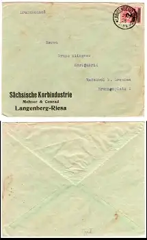 Deutsches Reich Michel 309A als Drucksache von Langenberg Riesa 27.10.1923 nach Radebeul