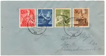 Deutsches Reich Michel 850 - 853 Arbeitsdienst auf Brief o Dresden A1 aa 25.8.1943