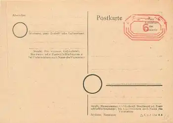 Postkarte mit rotem Achteckstempel 6 Pfennig um 1945