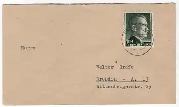 Deutsches Reich Michel 799B 1RM Adolf Hitler auf Brief o Dresden A 3 3.7.1944
