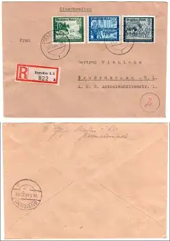 Deutsches Reich Michel 889 891 892 auf Einschreiben Dresden A3 23.5.1944 nach Großräschen