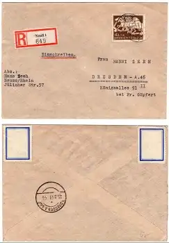 Deutsches Reich Michel 815 "Das Braune Band von Deutschland" R-Brief Neuss 23.8.1943 nach Dresden