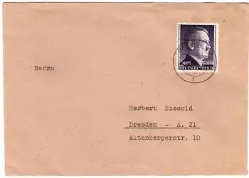 Deutsches Reich Michel 811 Adolf Hitler auf Brief Dresden A3 1944