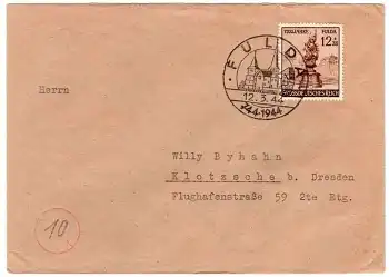 Deutsches Reich Michel 886 auf Brief Sonderstempel Fulda 12.3.1944 nach Klotzsche