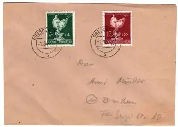 Deutsches Reich Michel 902 903 Goldschmiedekunst auf Brief o Dresden 1.10.1944