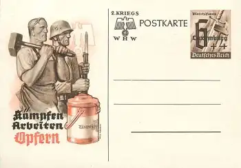 WHW Ganzsache Luxemburg "Kämpfen Arbeiten Opfern" *1941