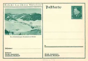 Besucht das schöne Schlesien! Waldenburger Bergland im Winter Ganzsache 6 Pfennig Ebert *um 1930