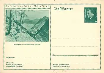 Besucht das schöne Schlesien! Waldenburger Gebirge Ganzsache 6 Pfennig Ebert *um 1930
