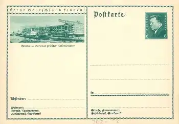 Lernt Deutschland kennen! Stettin Hafenspeicher Ganzsache 6 Pfennig Ebert *um 1930