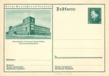 Lernt Deutschland kennen! Schneidemühl Regierungsdienstgebäude Ganzsache 6 Pfennig Ebert *um 1930