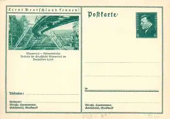 Lernt Deutschland kennen! Wuppertal Schwebebahn Ganzsache 6 Pfennig Ebert *um 1930