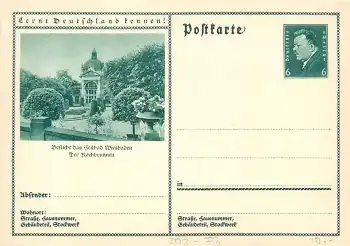 Lernt Deutschland kennen! Wiesbaden Kochbrunnen Ganzsache 6 Pfennig Ebert *um 1930